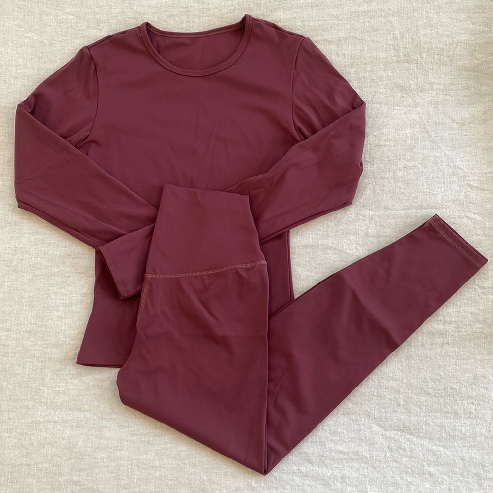 Purple maroon TikTok shop long sleeve and leggings workout set